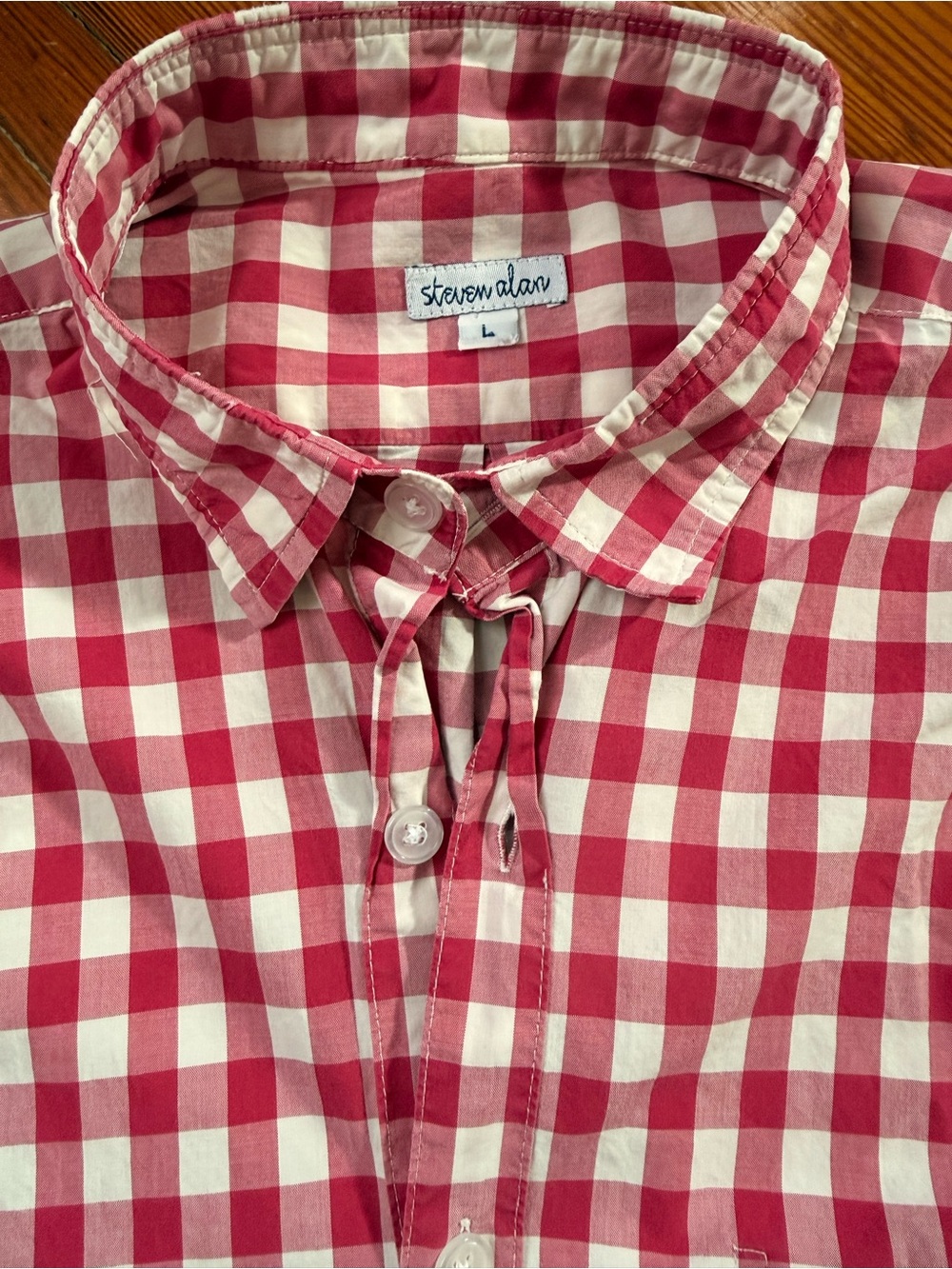 Steven Alan Red & White Gingham Long sleeve Men’s Shirt